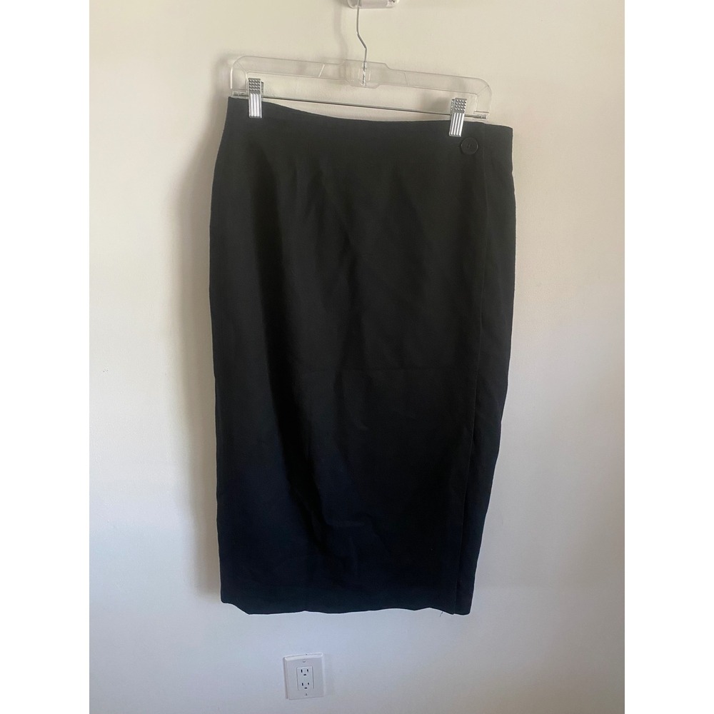 Evan-Picone Black 100% Worsted Wool Pencil Skirt Side Button Lined Midi Womens